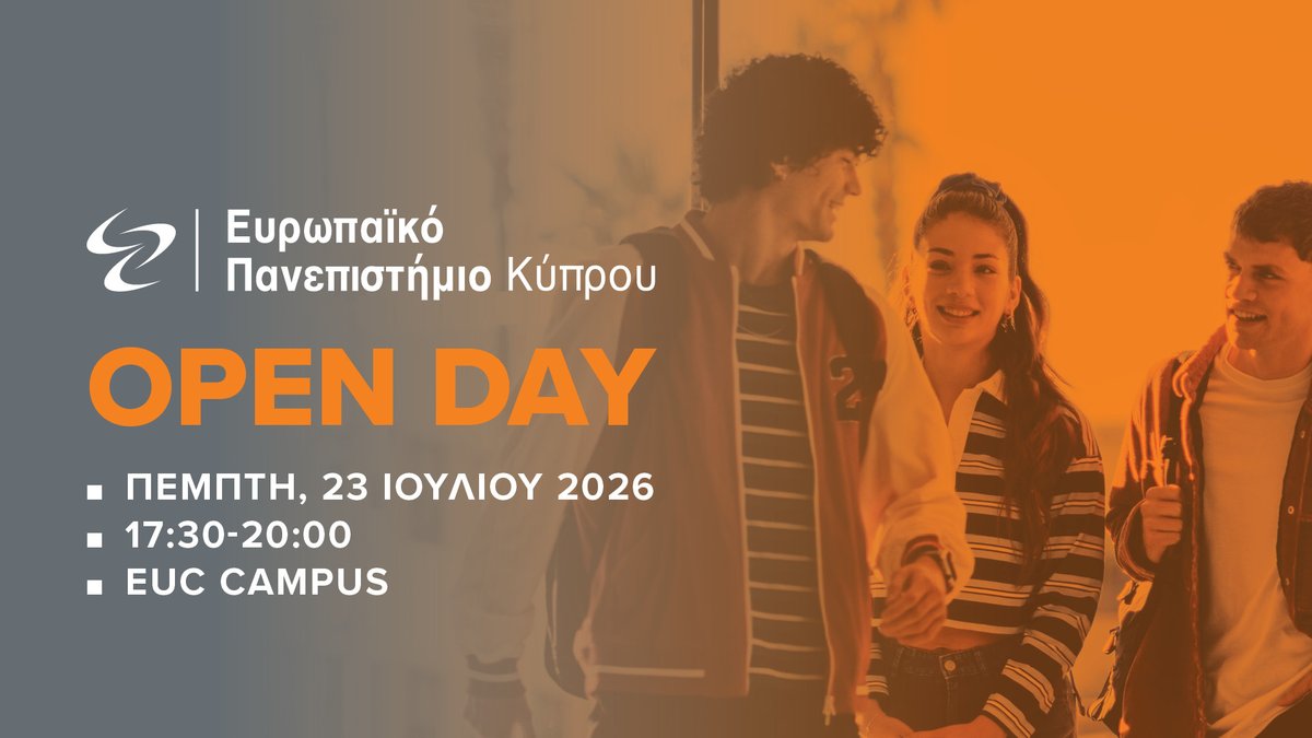 EuropeanUniCy's tweet photo. Open Day στο Ευρωπαϊκό Πανεπιστήμιο Κύπρου. Ενημερωθείτε για τα προγράμματα σπουδών, τις υποτροφίες, τη φοιτητική στήριξη και τις επαγγελματικές προοπτικές.

Μάθε περισσότερα: https://t.co/tKukHgELHi

#EUC #ProudToBeEUC #OpenDay2026 #HigherEducation #StudyAtEUC https://t.co/SL6zh33oex