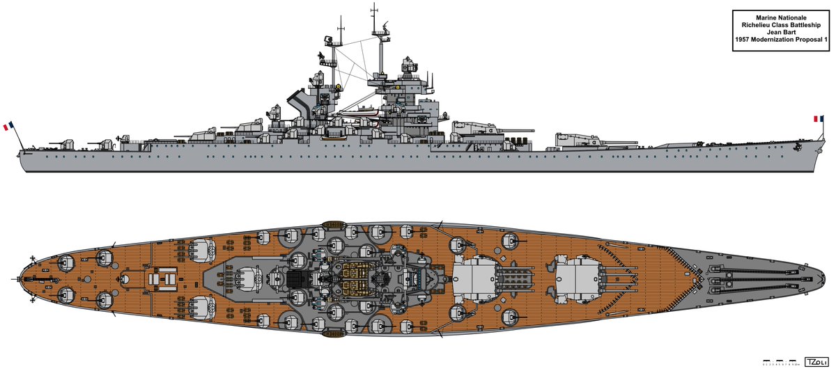 TZoli10's tweet photo. Jean Bart 1957 Modernization Proposal 1

One of the 1957 modernization proposals for the battleship Jean Bart.

More info is here:
https://t.co/EZHpAOfve9 https://t.co/sP9qm4MgeM