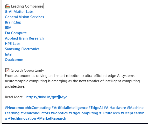 MIAM_Schwan's tweet photo. "The global neuromorphic computing industry is entering a breakthrough phase as the neuromorphic computing market is projected to grow from USD 141.01 million in 2026 to USD 2.07 billion by 2035, expanding at an extraordinary 35.23% CAGR."

@BrainChip_inc $BRN $BRCHF https://t.co/PNDWytKFDv