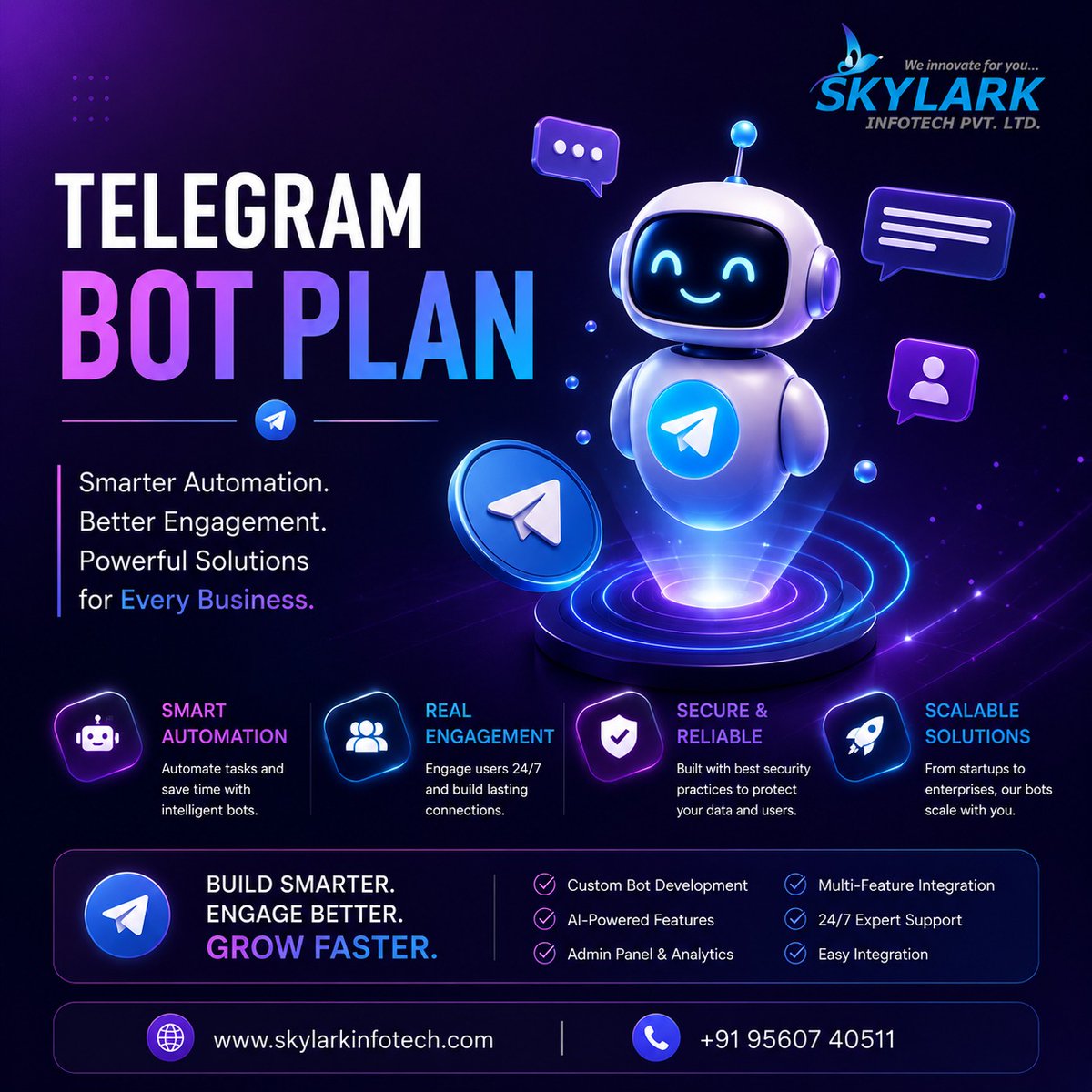 SkylarkL5761's tweet photo. Transform your business with smart Telegram bot solutions.

⚡ Custom Bot Development
🤖 AI-Powered Features
📈 Better User Engagement
🔒 Secure &amp; Scalable Solutions

🌐 https://t.co/ipX1YuEDvD
📞 +91 95607 40511

#TelegramBot  #BotDevelopment #TelegramAutomation #SkylarkInfotech https://t.co/a5IQ7z9v3u