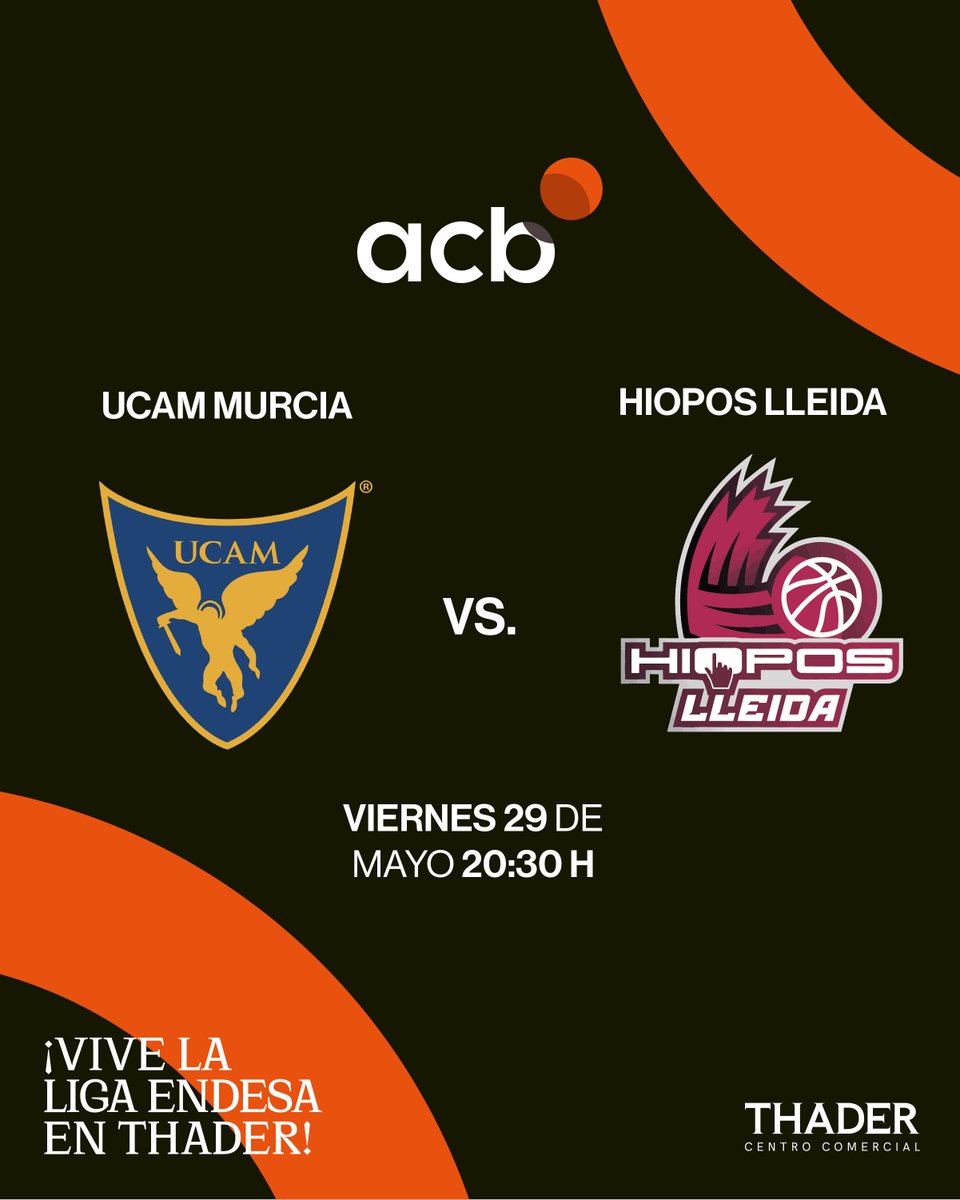 CCTHADER's tweet photo. 🏀ÚLTIMO PARTIDO en casa. Última batalla antes del PLAYOFF🔥

El @UCAMMurcia recibe este viernes 29 al Força Lleida.

Un duelo clave para cerrar la temporada, seguir peleando arriba y llegar con fuerza al tramo más importante del año 💥

Vívelo en Thader, en la pantalla grande 🧡 https://t.co/yBaAe1YSwP
