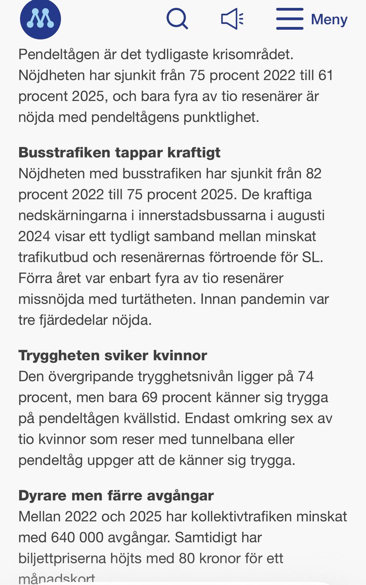 johanpaccamonti's tweet photo. Många arga socialdemokraterna inför uppgifterna om att den M-ledda regeringen överväger stöd till kollektivtrafiken.

De var inte lika arga när S skar ner 640 000 avgångar i Stockholms kollektivtrafik.

Här är resultat från S vanskötsel av Stockholms kollektivtrafik. https://t.co/LaFJXHqZKR