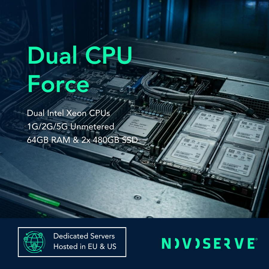 NovoServe's tweet photo. Some things are just better in pairs, especially CPUs. That's why our #DualCPU dedicated server promo is back - G8 from €129/mo with 25TB free egress, G9 from €189/mo with unmetered bandwidth. Both dual Xeon, both in Amsterdam, both ready to go now.
👉 https://t.co/ate6fq3cJZ https://t.co/VjS7TWQbow