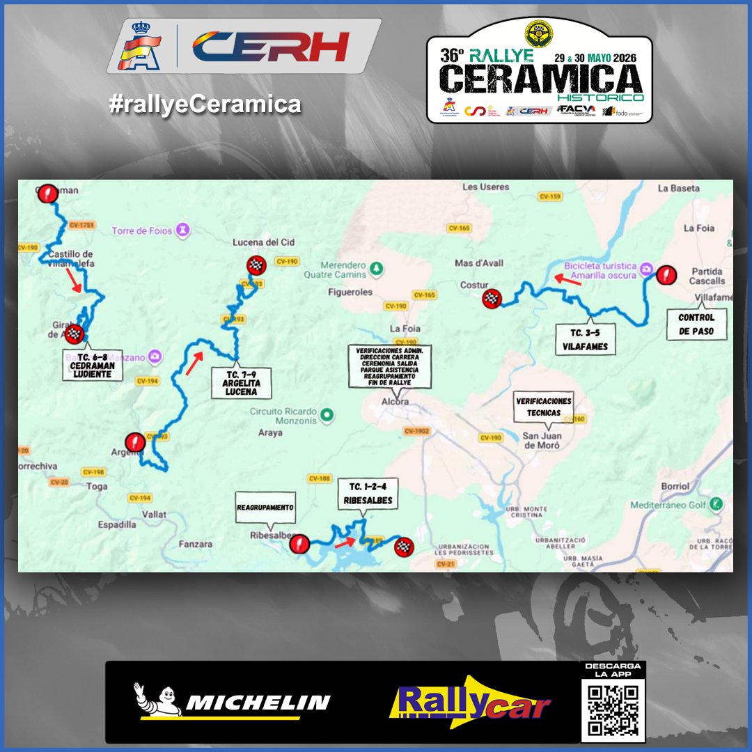 cerh_rfeda's tweet photo. Nueve especiales en cuatro tramos distintos forman el recorrido del #RallyeCeramica, tercera prueba del #CERH 2026.
Todos los detalles en el mapa interactivo disponible en la página web de la competición castellonense 👉 https://t.co/dZzB5uClwu https://t.co/rWTKclpW0w