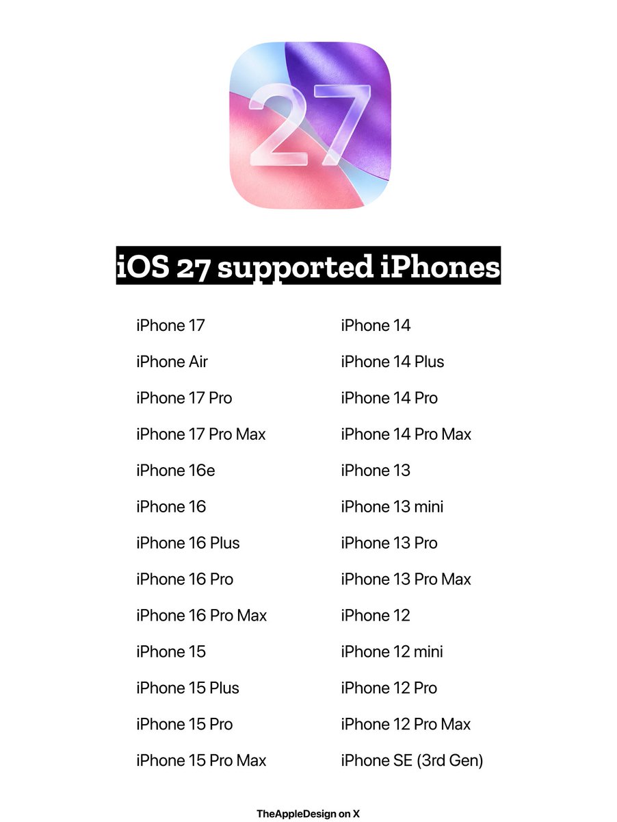 iOS 27 supported device list Is your iPhone getting the update?