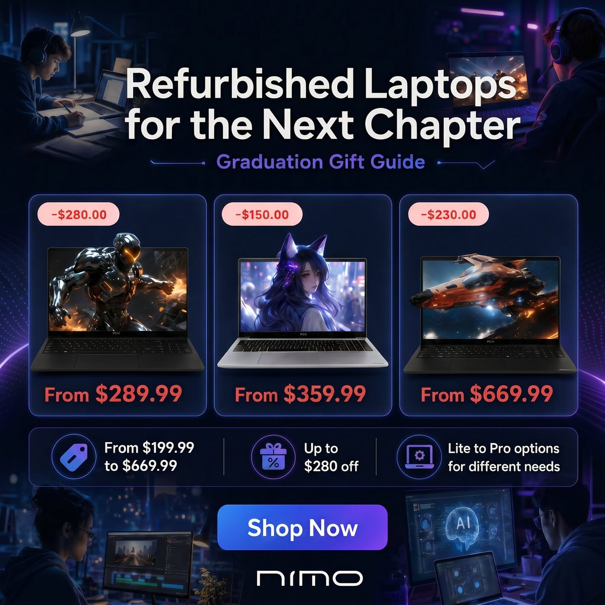 NimoOcean33184's tweet photo. Refurbished Laptops for the Next Chapter🎓

NIMO Refurbished Laptops offer trusted quality, better value, and more choices for students heading into what’s next.

✨ $199.99–$669.99
✨ Up to $280 off
👉 https://t.co/PQctFBZL41

#GradGift #RefurbishedLaptop #NimoPC #LaptopDeals https://t.co/vNrkQ2jSC5