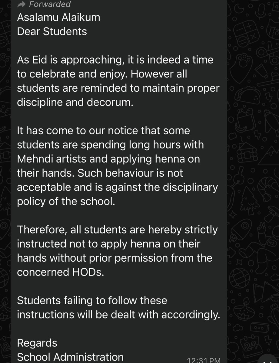 Shaziarahh's tweet photo. why should a parent need permission from a school hod just to apply henna on their own child
are kashmiri schools genuinely okay at this point https://t.co/w2sbwf4IRh