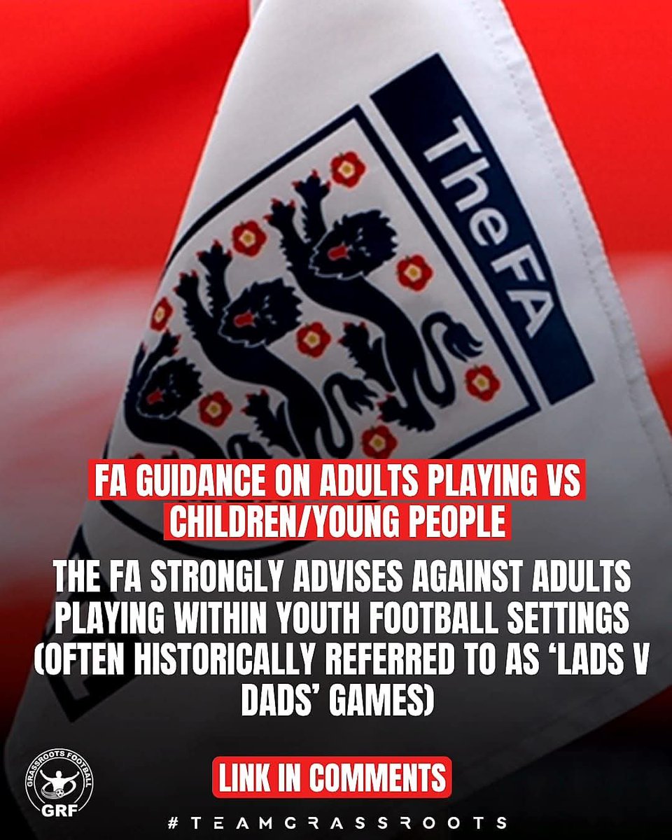 Teamgrassroots_'s tweet photo. FA Guidance on Adults V Children's games, (often referred to as 'Lads Vs Dads') 
(👉 Link to Guidance in COMMENTS) https://t.co/jHfsjMUffp