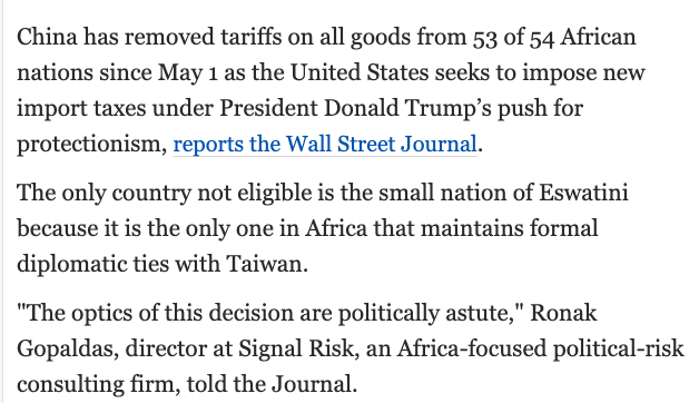 SignalRisk's tweet photo. Signal Risk in the media:

Director Ronak Gopaldas in Newsmax's article: China Drops Tariffs on Most African Imports Amid US Trade Push

https://t.co/LKwcAiU1B8 https://t.co/DUepdOkJwK