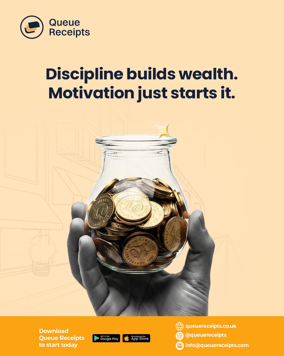 QueueReceipts's tweet photo. Discipline builds wealth. Motivation just starts it.

Because motivation will show up when it feels good… but discipline shows up when it doesn’t. The difference between staying stuck and building something real is what you do after the excitement fades. https://t.co/Xx8K0cN6Yy