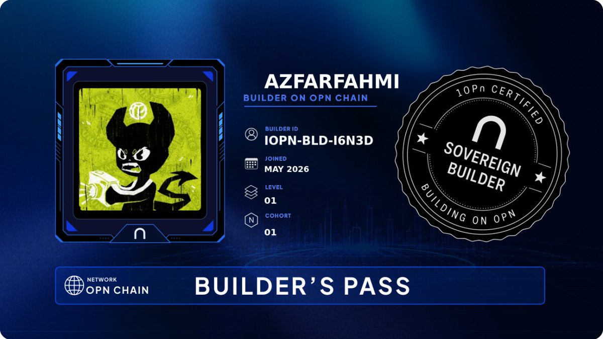 stark_sync's tweet photo. Just stepped through the front door.
Builder's Pass claimed on @IOPn_io, the start of a verifiable on-chain record of everything I ship.
Let's build. 🛠️
Accelerate ⋂ https://t.co/M94KjiJ37Y