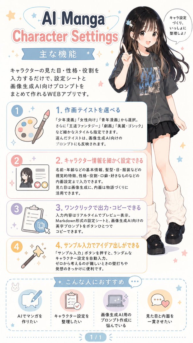 キャラクター作りサポートWEBアプリ 【AI Manga Character Settings