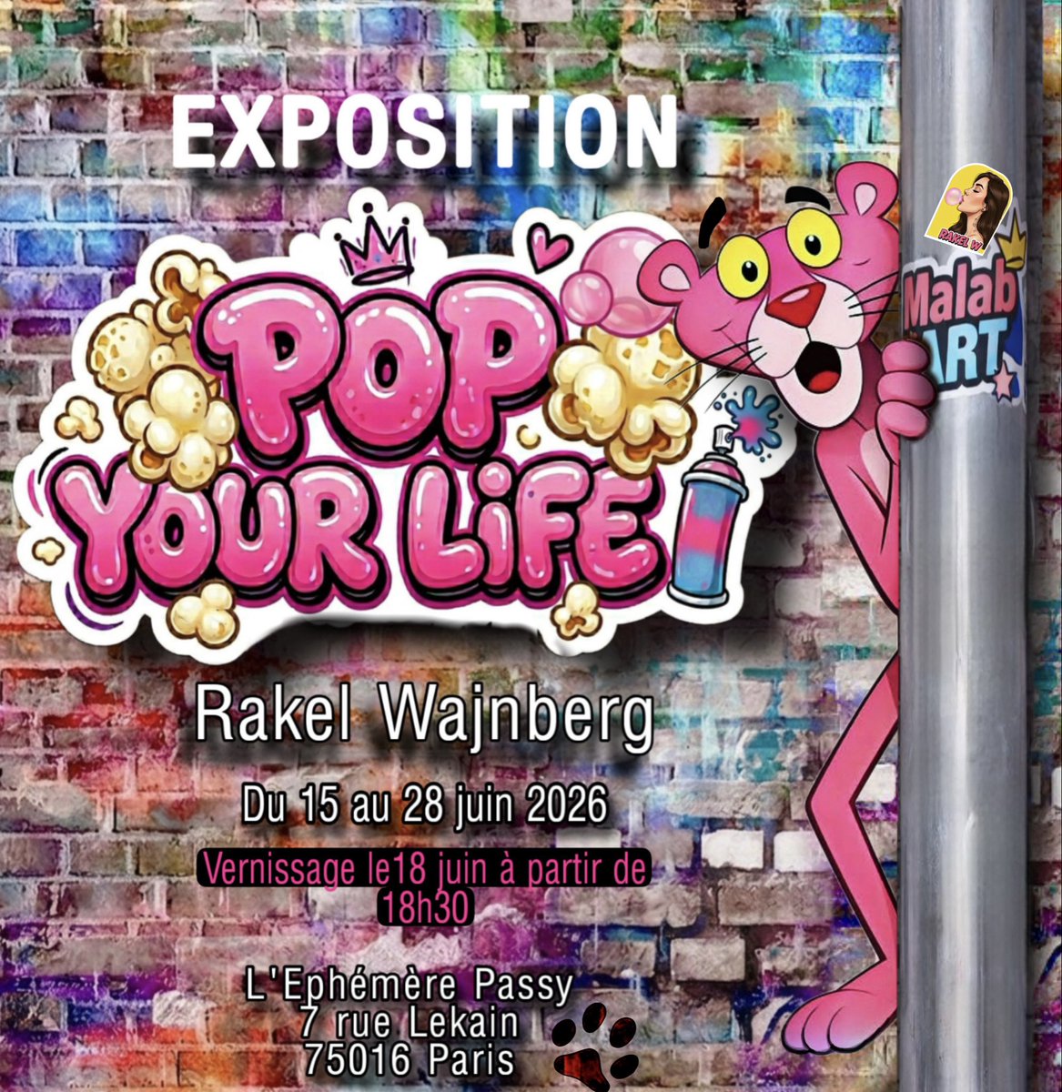 rakel7w's tweet photo. 🎨✨ PARIS, j’installe mon atelier à Passy du 15 au 28 juin 2026 pour une exposition immersive entre Pop Art et street culture.

“POP YOUR LIFE”, c’est une explosion de couleurs, d’émotions et de pièces uniques. @lephemerepassy https://t.co/d9x4bm5e5R