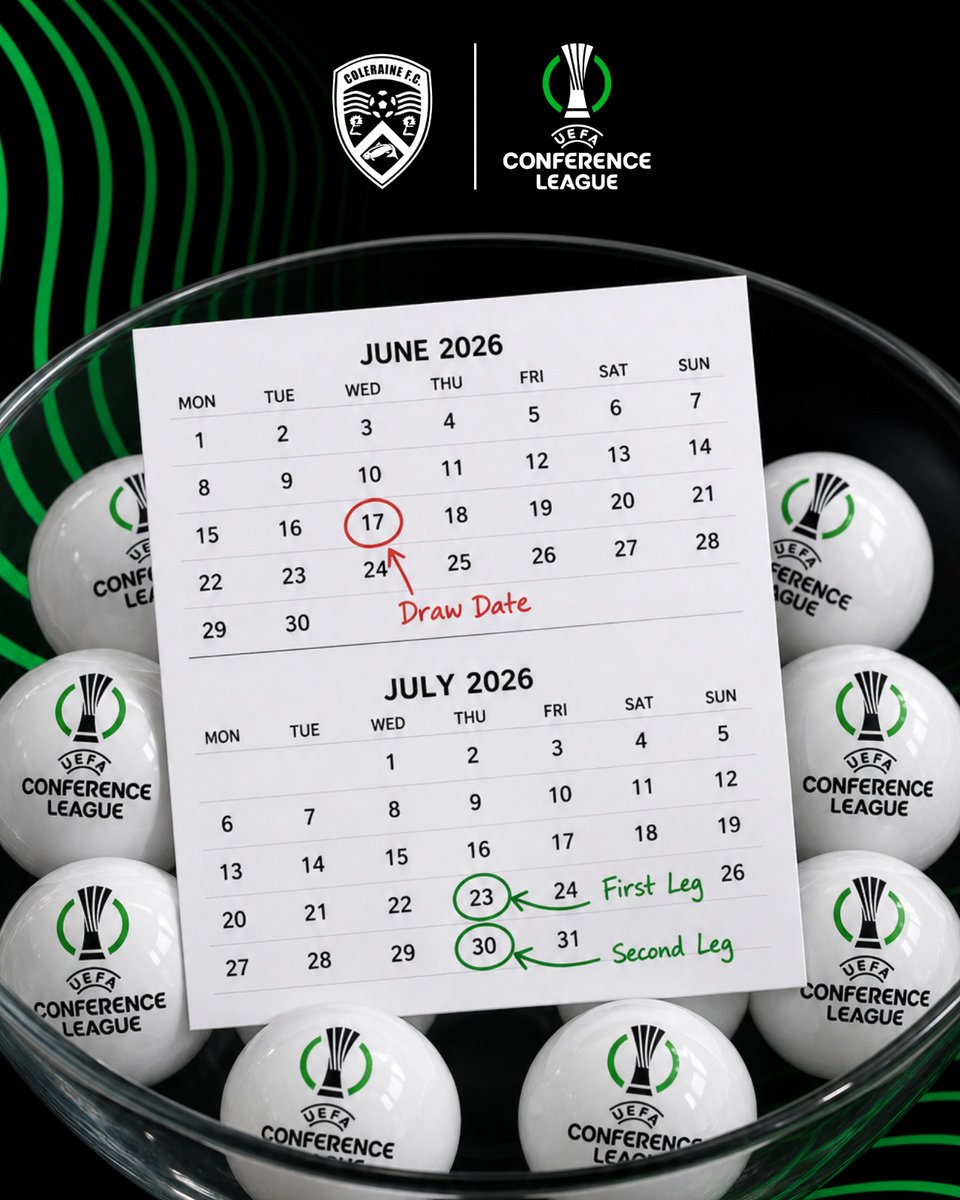 ColeraineFC's tweet photo. All the important details as we make a return to the @Conf_League this summer.

The Bannsiders will be involved in the second qualifying draw on Wednesday, June 17 📅 #COTB https://t.co/LYOCeL4TwX