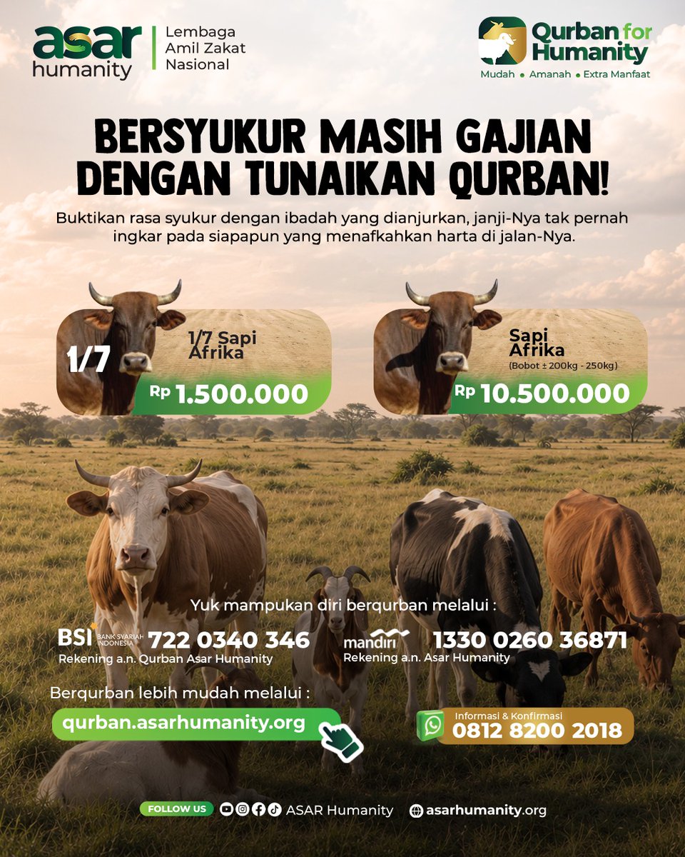 asarhumanity's tweet photo. Alhamdulillah, udah gajian dan masih sempet qurban.

Kuy langsung klik klik di https://t.co/xF4yp7I3NU https://t.co/Pen1XIl90R