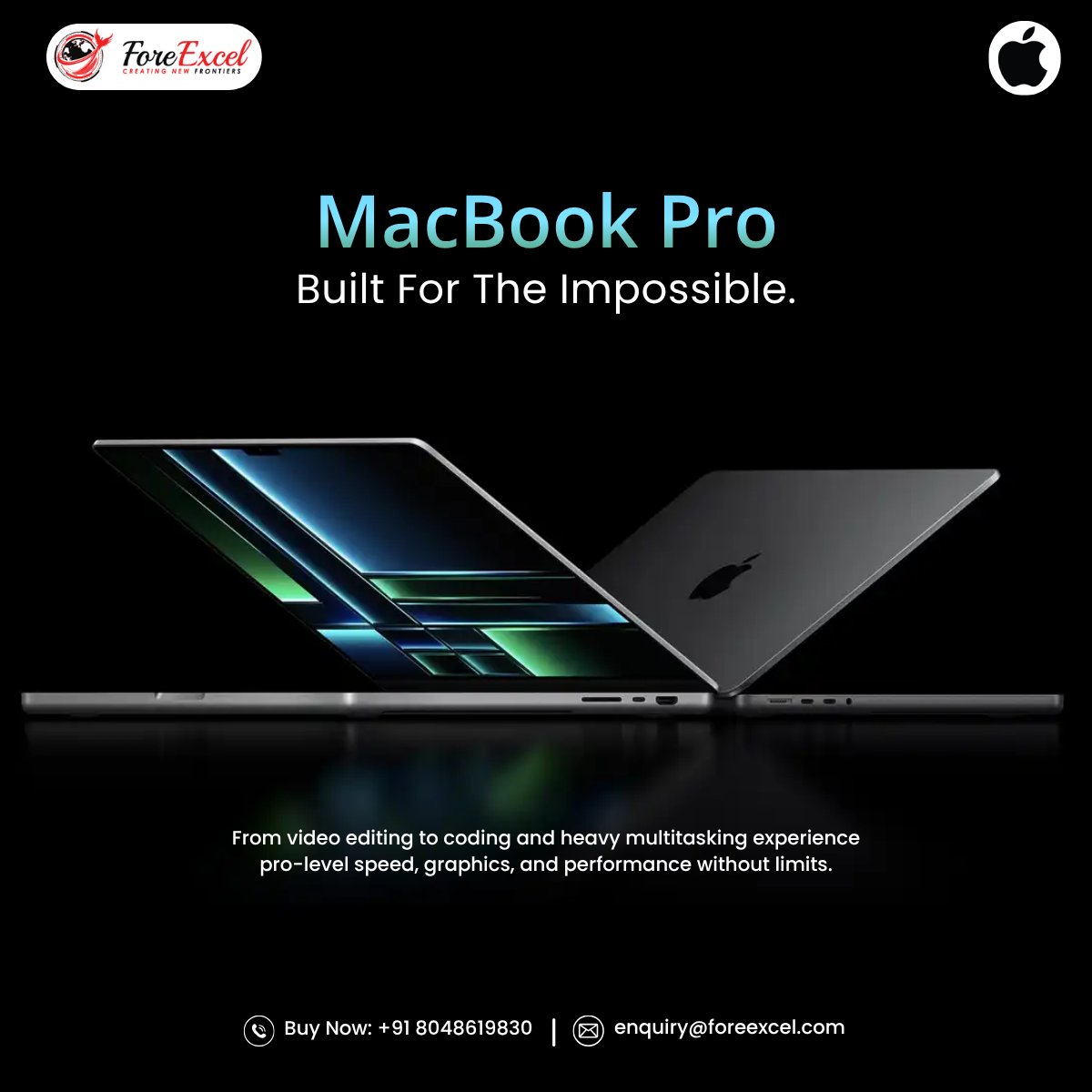 Fore_Excel's tweet photo. Where Performance Meets Possibility ⚡

MacBook Air, Pro &amp; Neo — now at Fore Excel.
✅ Bulk pricing
✅ Enterprise support
✅ Built for business, students &amp; creators
Equip your team today.

#MacBookIndia #MacBookAir #MacBookPro #MacBookNeo https://t.co/0UwB3NDgQT