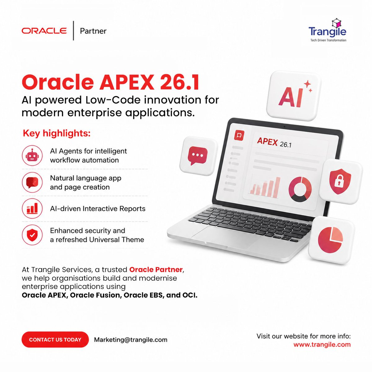 TrangileService's tweet photo. Why did every small business request need IT earlier?
Because systems only understood code—
not business intent.
That’s exactly the gap @OracleAPEX 26.1 addresses.
#OracleAPEX #OraclePartner #AI #LowCode #DigitalTransformation #EnterpriseApps #Innovation #Trangile https://t.co/oRmwUDT4Lj