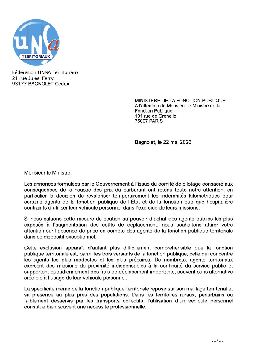 FedUNSATer's tweet photo. ⛽ #Carburant : Et les agents territoriaux ?

#UNSA Territoriaux demande au #Ministre d’étendre la revalorisation des indemnités kilométriques à la #FPT
🚗 Déplacements
🚗 Missions de proximité

Les agents territoriaux aussi subissent la hausse des coûts au quotidien. #Inflation https://t.co/0QxOzqqQii