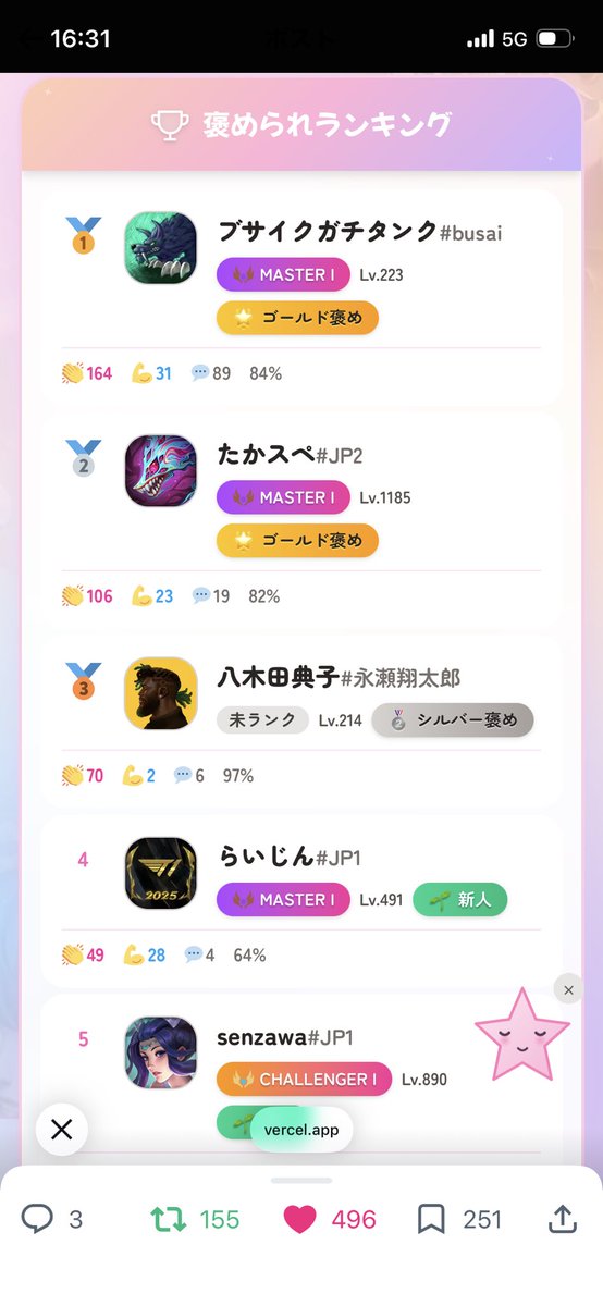 0213_w's tweet photo. 一位のひとと八木田典子ってだれなんやろなぁ？ https://t.co/T3y7ElzDyw