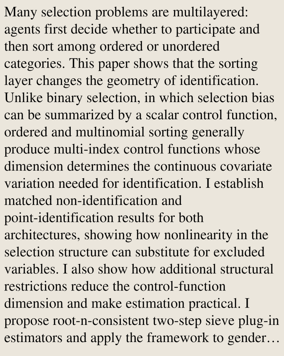 eBlogs's tweet photo. Identification and Estimation of Semiparametric Multilayered Sample Selection Models

Dongwoo Kim
https://t.co/5sxe7GeZPN [𝚎𝚌𝚘𝚗.𝙴𝙼] https://t.co/a18dEEIbix