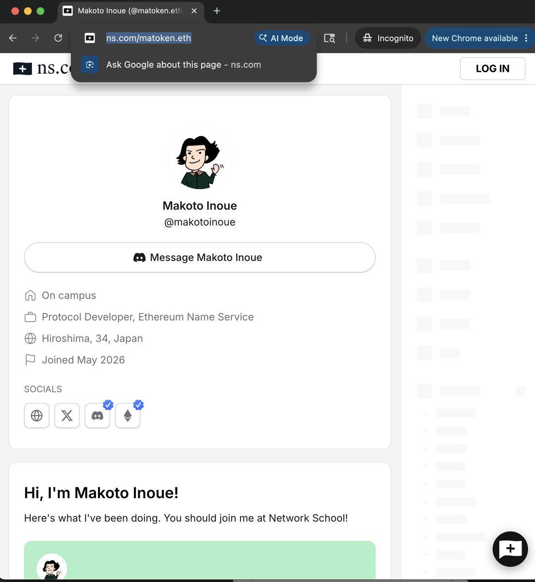 makoto_inoue's tweet photo. Surprised to know that @ns just added @ensdomains .eth resolution and verification!! https://t.co/rJtGOqt5fa