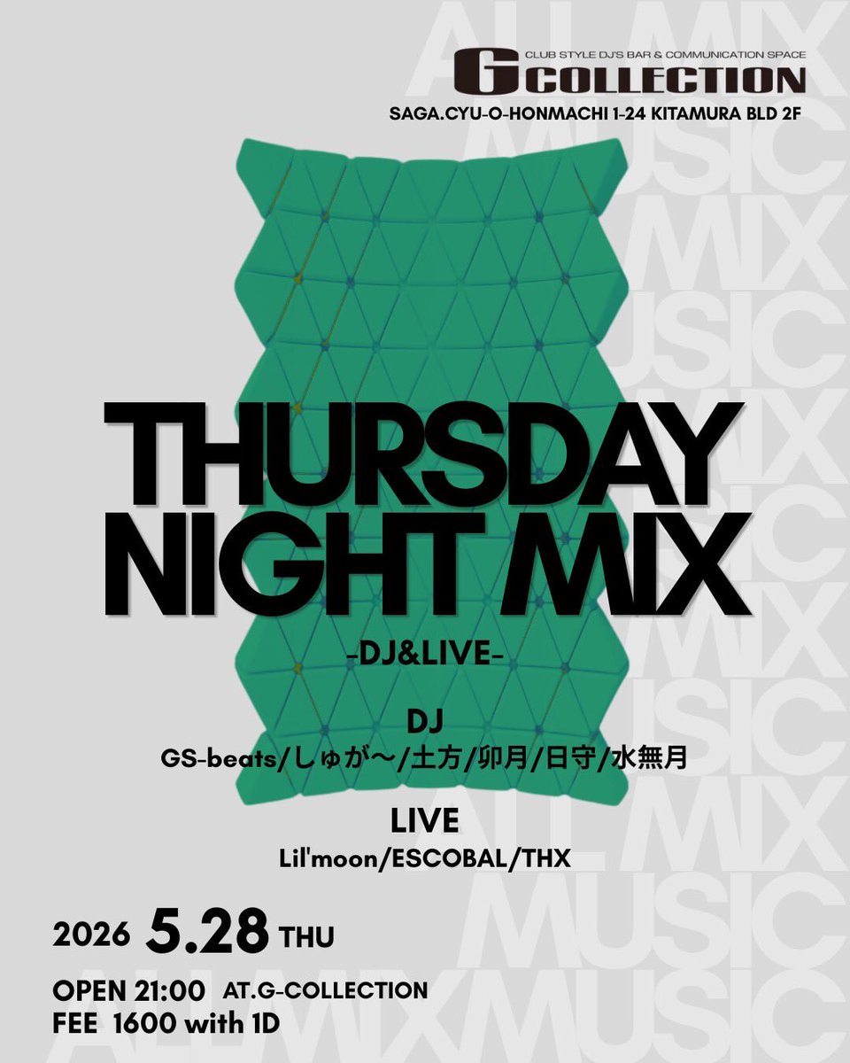 GCOLLECTION1998's tweet photo. 05/28/木曜日/21:00
THURSDAY NIGHT MIX
#G_COLLECTION https://t.co/DpS7Nschlf
