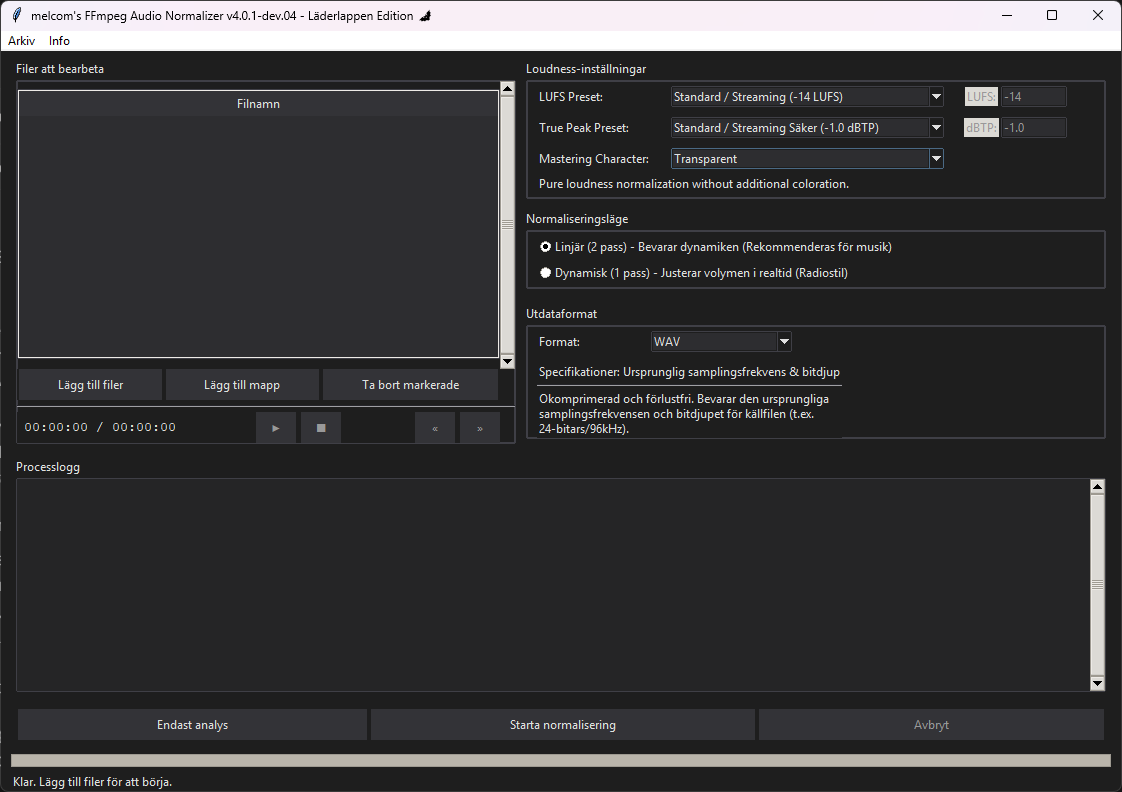 melcom_'s tweet photo. Embracing the dark side! 🦇 Here is a sneak peek at the first draft of the upcoming Dark Theme for my "FFmpeg Audio Normalizer". I'm  officially calling this the "Läderlappen Edition", and to celebrate,  I’m adding a full Swedish translation for my Swedish friends! 🇸🇪

#FFmpeg 🙈 https://t.co/yRhQEsAyO7