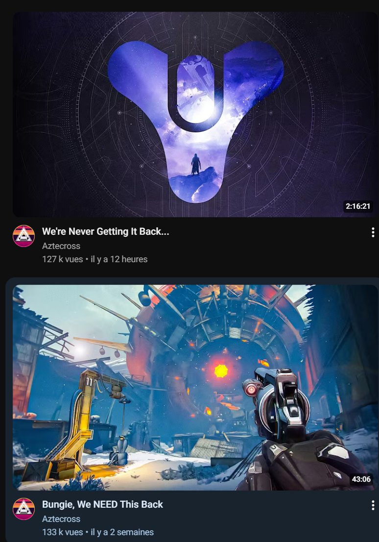 Danny_Bouncee's tweet photo. My youtube algorithm really wants to kill me #WewantDestiny3 https://t.co/Q6cue8ANkQ