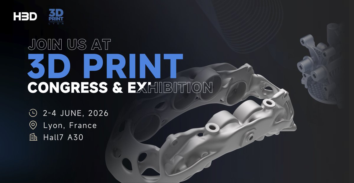 HBDAdditive2015's tweet photo. Only 7 days to go until 3D PRINT Congress &amp; Exhibition 2026! ⏳

Join us at Hall 7, Booth A30 to discover metal AM applications for aerospace, automotive, orthopedics, mold making, and thermal management.

We look forward to seeing you this June. https://t.co/c4v4PrD1vz