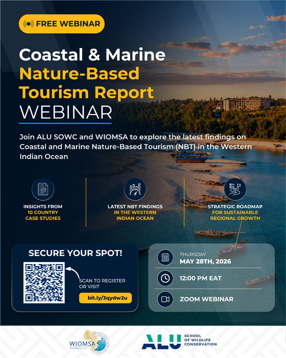 wiomsa's tweet photo. Join us on Thursday, 28 May 2026 at 12:00 EAT (11:00 CAT) for a webinar marking the release of the new report, “State of Coastal and Marine Nature-Based Tourism in the Western Indian Ocean Region.” https://t.co/yv84YNx36g
