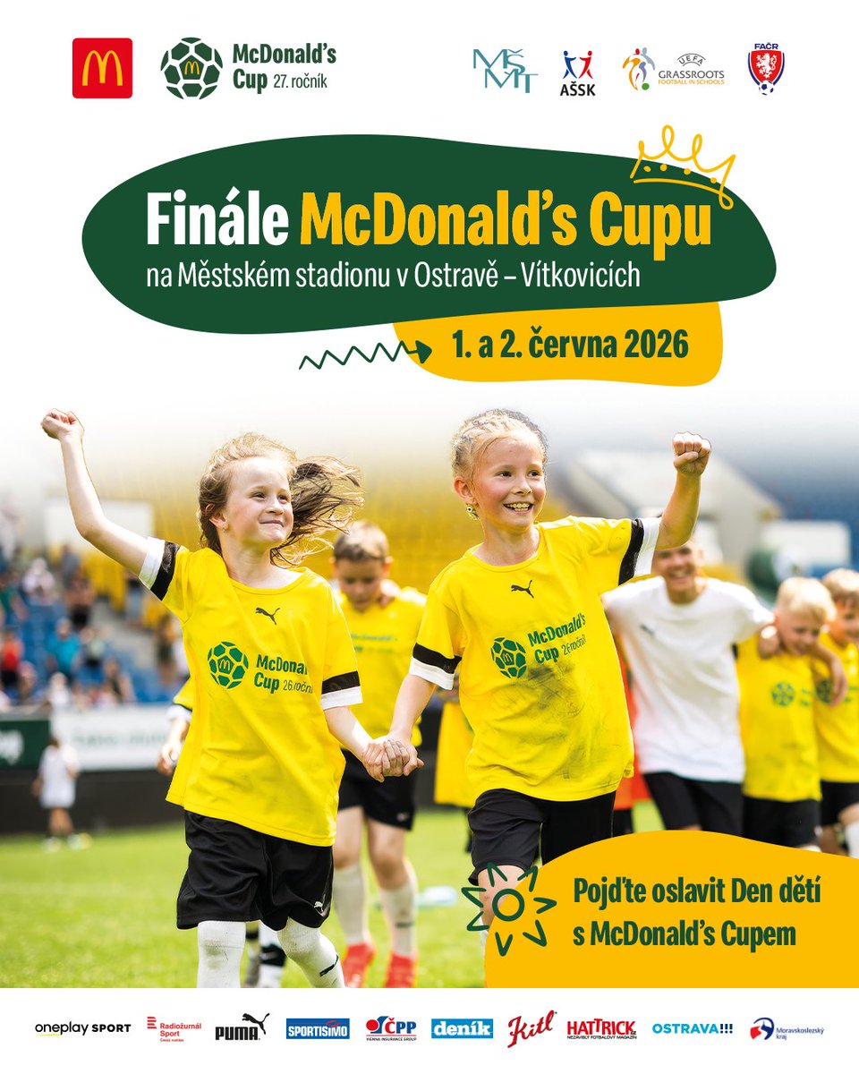 FACR_Asociace's tweet photo. Již za týden se někdejší ocelové srdce republiky rozbuší pro mladé fotbalistky a fotbalisty. ⚽🔥 Letošní ročník McDonald's Cupu se blíží do velkého dvoudenního finále, ve kterém se nejlepší týmy z celé České republiky utkají na Městském stadionu v Ostravě-Vítkovicích. 🏟️🇨🇿

ℹ️ https://t.co/ATlNnLJGPm