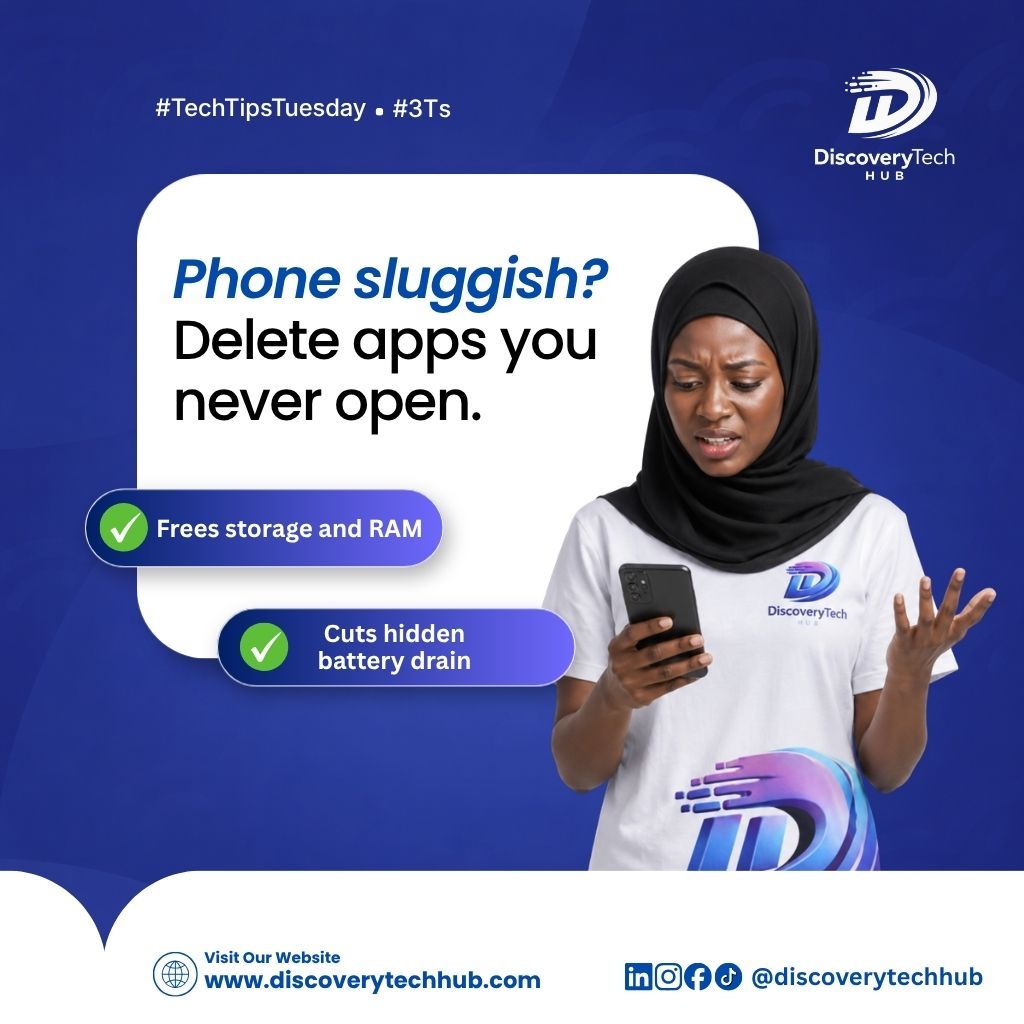 disctechhub's tweet photo. That app you downloaded two years ago and never opened is still running right now.
Draining your battery, Eating your RAM &amp; Slowing your phone down daily.

Delete apps you never open.

Do it today. 💻 https://t.co/MmaQf2NhLi