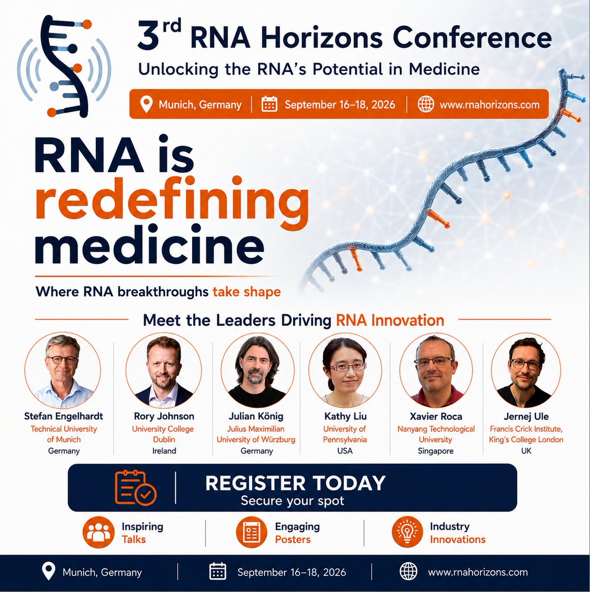 RNA_Horizons's tweet photo. The next wave of breakthroughs in RNA therapeutics, disease biology, and discovery is already taking shape - driven by the people you’ll meet at RNA Horizons 2026.

Be part of RNA Horizons 2026 - presenting or attending, and hear from leading experts. https://t.co/2iQDedIYJJ https://t.co/d440qbcqZq
