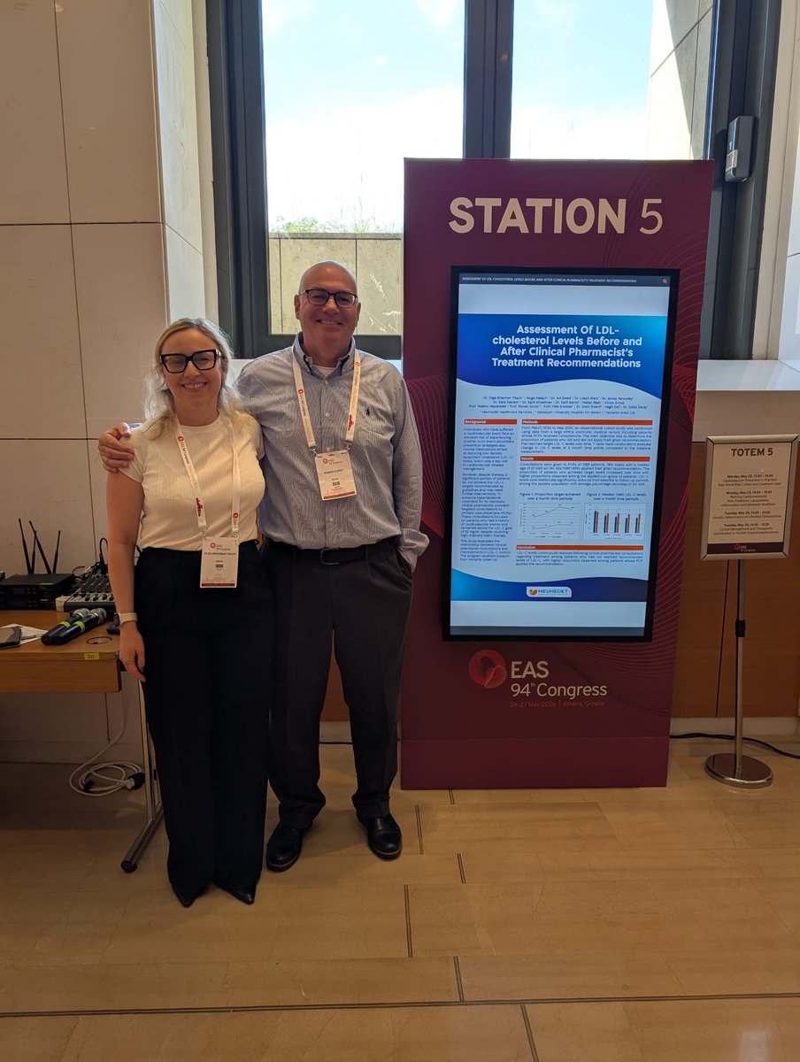 DurstRonen's tweet photo. Research collaboration with Meuhedet Health Services to improve atherosclerosis prevention. Presented at the European Atherosclerosis Society (#EASCongress) with Dr. Olga Breitman-Werz, Chief Clinical Pharmacist of Meuhedet. @EASLipids
@Hadassah_Med https://t.co/gweE2u8Ofb