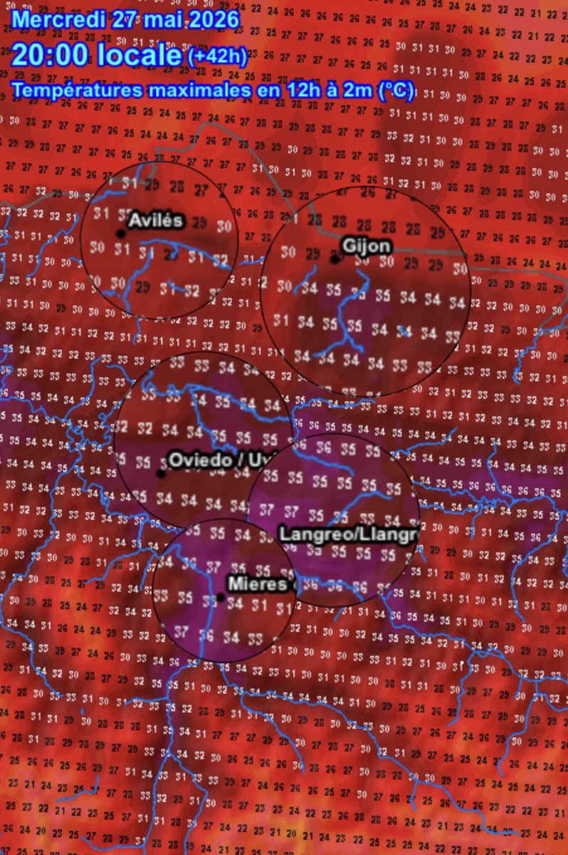 pablogijon's tweet photo. ⚠️🌡️ Atención de nuevo con el calor mañana:
Se esperan de nuevo máximas extraordinariamente ALTAS y cercanas a los récords que se batieron hace unos días. Rondando 35ºC en #Gijón y #Oviedo. En las cuencas mineras HASTA 37ºC!!!

No entiendo que no se hayan activado avisos aún. https://t.co/W6ho3Byajm