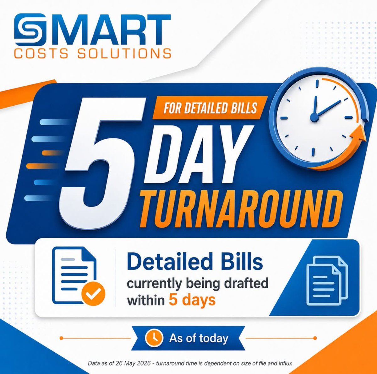 smartcosts's tweet photo. Detailed Bills currently being drafted within 5 days of receipt of instructions.

Fast, reliable costs drafting support for solicitors.

📧 info@smartcosts.co.uk

Data as of 26 May 2026. File size/influx dependent.

#LegalCosts #CostsDrafting #DetailedBills https://t.co/1wIM1aqW5a