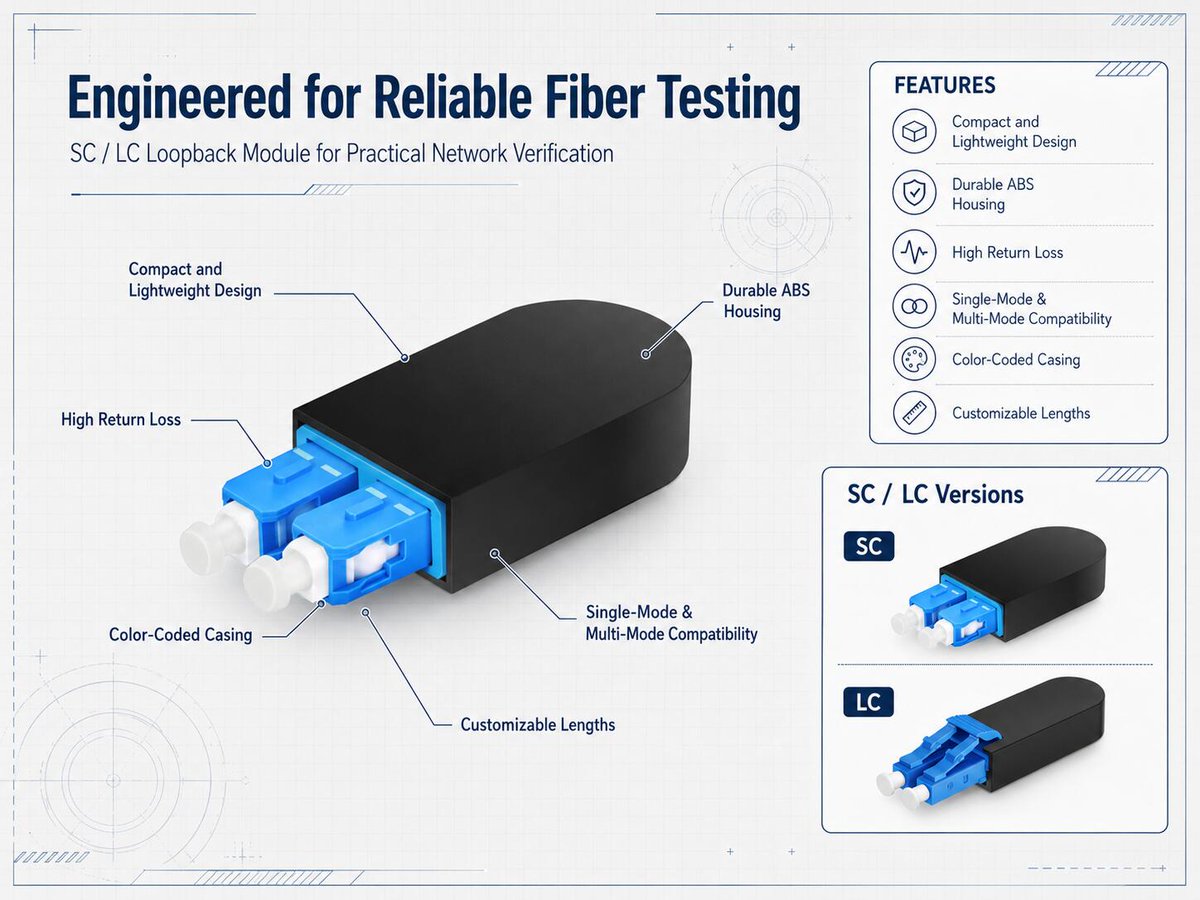 Crystal970225's tweet photo. 🌟SC & LC Fiber Optic Loopback Modules
🌐 https://t.co/2Nz8DPVdp6
#FiberOptic #LoopbackModule #FiberTesting #SCConnector #LCConnector #FTTH #Telecom #OpticalFiber #FiberNetwork #DataCenter #FiberCable #NetworkInfrastructure #FiberInstallation #FiberEngineer #Broadband #FTTx https://t.co/IOmuTemvJR