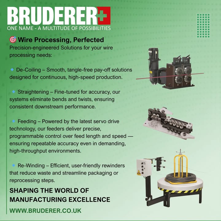 BrudererUK's tweet photo. 🎯 Wire Processing, Perfected 🎯
BRUDERER UK delivers precision across decoiling, straightening, feeding &amp; rewinding. Advanced tech + decades of expertise ensure accuracy, efficiency &amp; reliability.
👉 Let’s optimise your process
#WireProcessing #UKMfg #PrecisionMatters https://t.co/RnfsDFjYzQ
