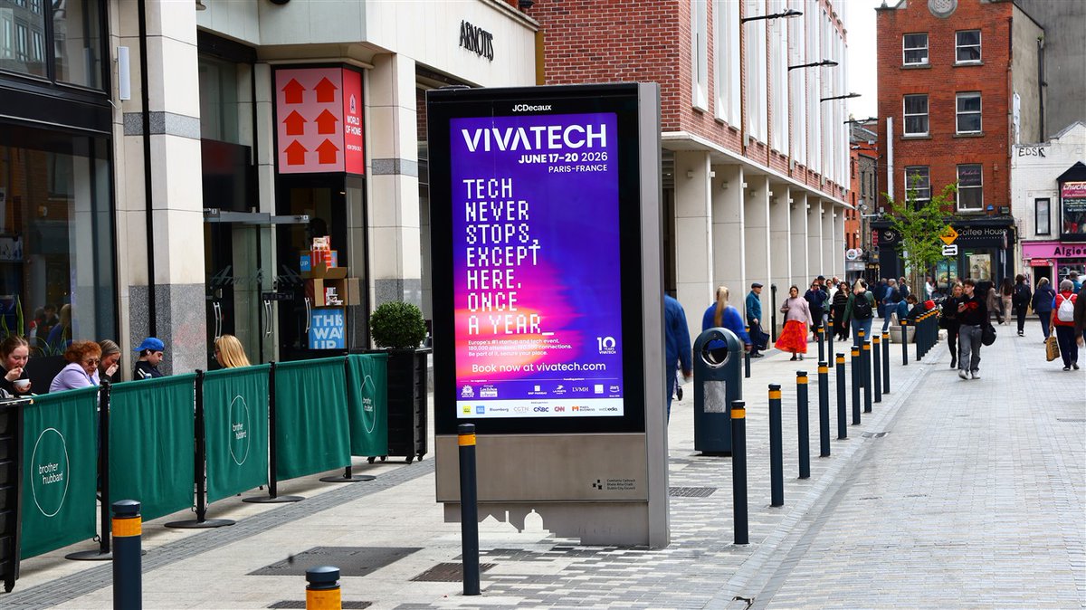 VivaTech's tweet photo. #VivaTech 2026 is showing up. Everywhere 🌍
Spotted in 🇧🇪🇩🇪🇮🇪🇳🇱… Europe's biggest startup &amp; tech event is making some noise!
Swipe to spot us near you!
📅  June 17-20. Get your pass! 👇
https://t.co/vcFh1vg54f
📸: @JCDecauxGlobal https://t.co/wplyBpFMSv
