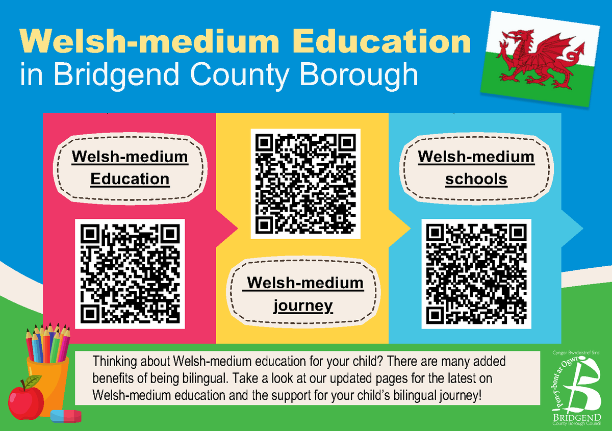 BridgendCBC's tweet photo. Every child and young person are welcome to Welsh-medium education, and support is tailored to their needs.

Schools always communicate with parents and carers in both English and Welsh.

Click the links on our postcard to find out more.

#WLEducation #WLBCBC https://t.co/zgxlQd9Pf1