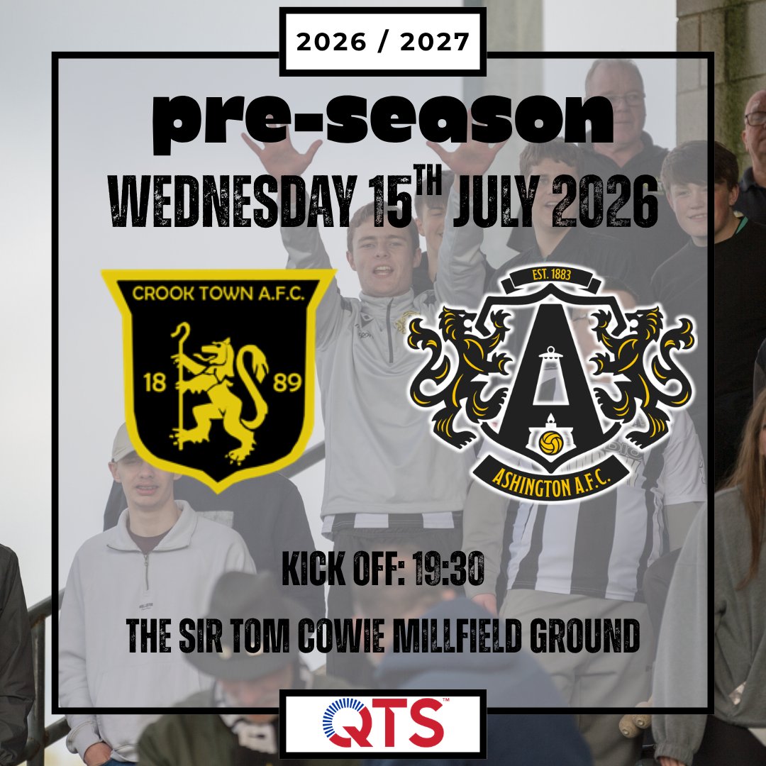 Ashington_FC's tweet photo. 🗓️ 🗓️ PRE-SEASON 2026/2027 🗓️ 🗓️

A midweek trip to The Sir Tom Cowie Millfield Ground awaits on Wednesday 15th July to visit our friends at Crook Town.

For anyone who hasn’t been before (or even those who have), we’d strongly advise you not to have your tea before going, as the food offerings from ‘Only Foods and Sauces’ are some of the best in northeast grounds. Our recommendation… The Black and Amber Burger.