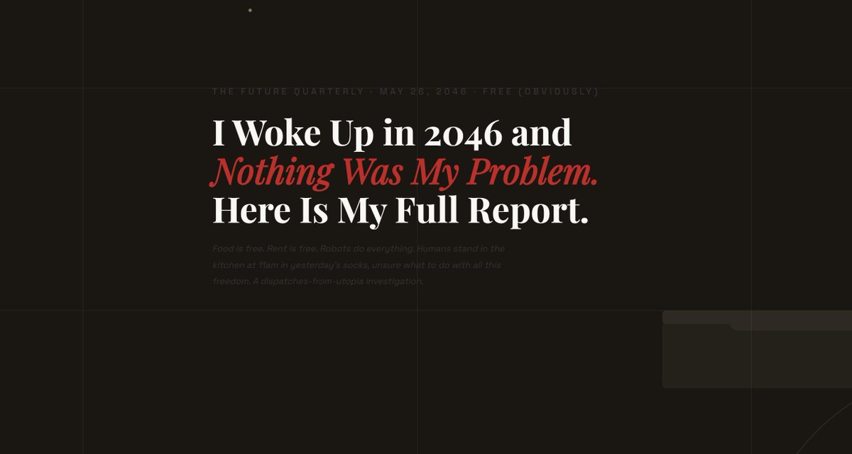 hitechies2017's tweet photo. https://t.co/3TaSCZ0zAy  I Woke Up in 2046: Nothing Was My Problem – A Thought Experiment on AI and Human Agency #ai #future #2046 #nothing https://t.co/rebEUrTB0r