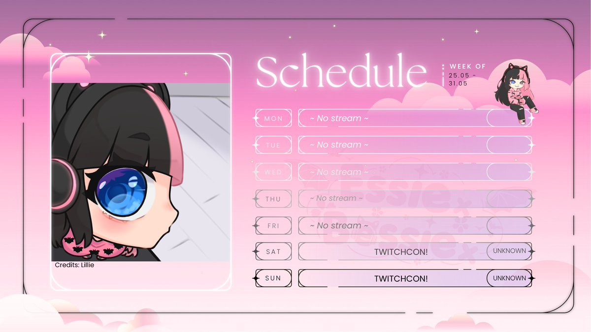 EssiexBessiex's tweet photo. Sadly due Twitchcon and preps I won't be able to stream during the week 🥺 But I will make it up with going live on TC and vlog! 🩷 https://t.co/SFeG79MOXq