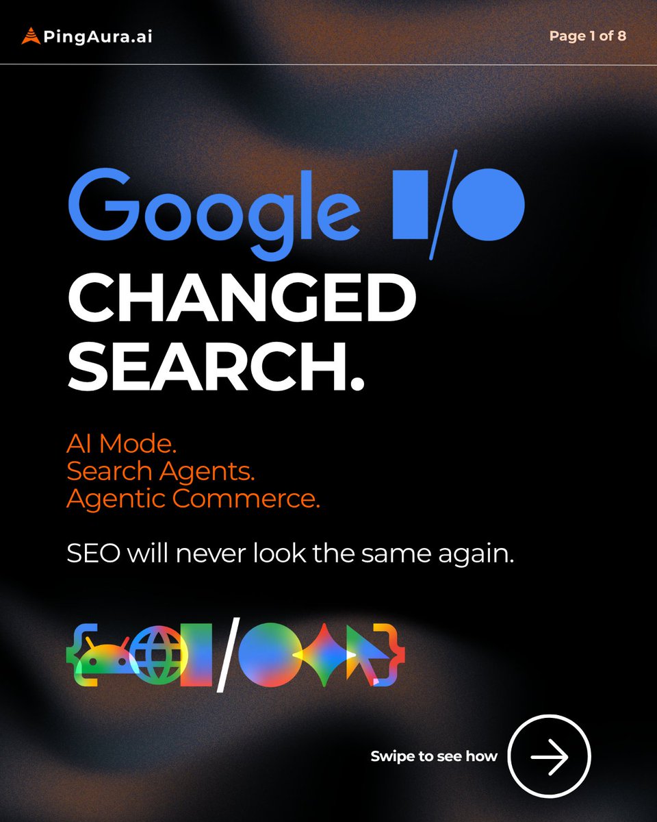 pingaura_ai's tweet photo. (1/4) #Google IO 2026 gave us some of the biggest, game-changing announcements of the recent years.
🧵Here's all you need to know about the announcements regarding the #AI era, and the implications for brands.👇🏼 https://t.co/t3y8bcL4r9