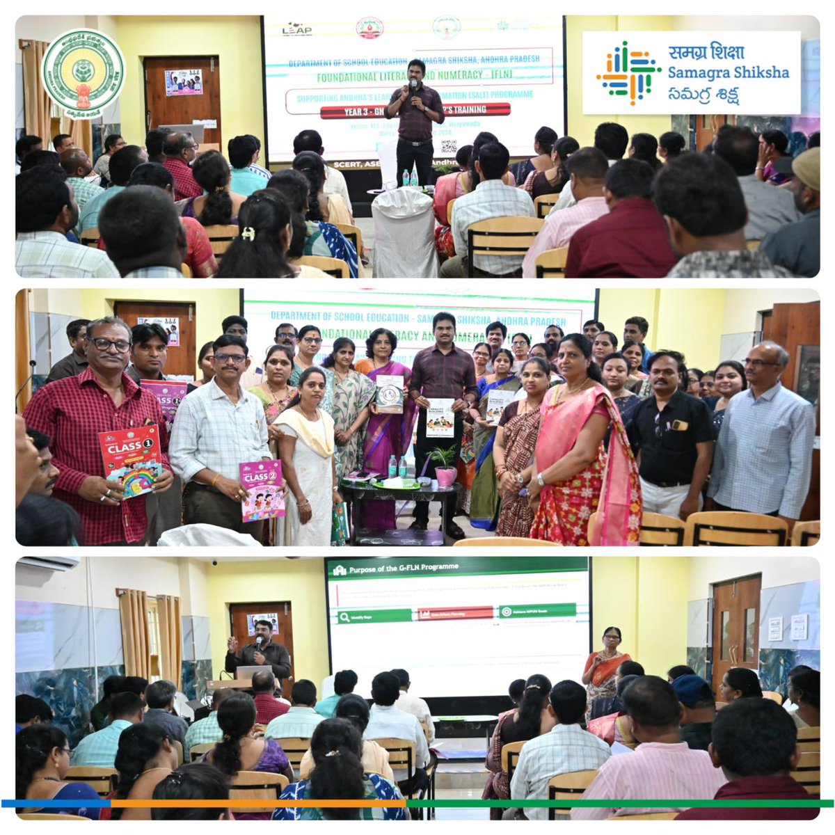 SamagraAP's tweet photo. Its a great wrap to an inspiring training✨🥳
.
The last day if the training was graced by the SCERT Director Sri Krishna Reddy & SAMO AD Sri Nageswara Rao applauded the KRPs for their energy and commitment to transforming classrooms. 
.
To all the teachers & KRPs who joined: How was your experience? Share one moment or learning that inspired you the most in the comments 😍
👇
.
@EduMinOfIndia @csegoap @ncert @WorldBankGroup 
#FLN #SALTInitiative #SamagraShikshaAP #TeacherTraining #GnanaPrakash #AndhraPradesh #FoundationalLearn