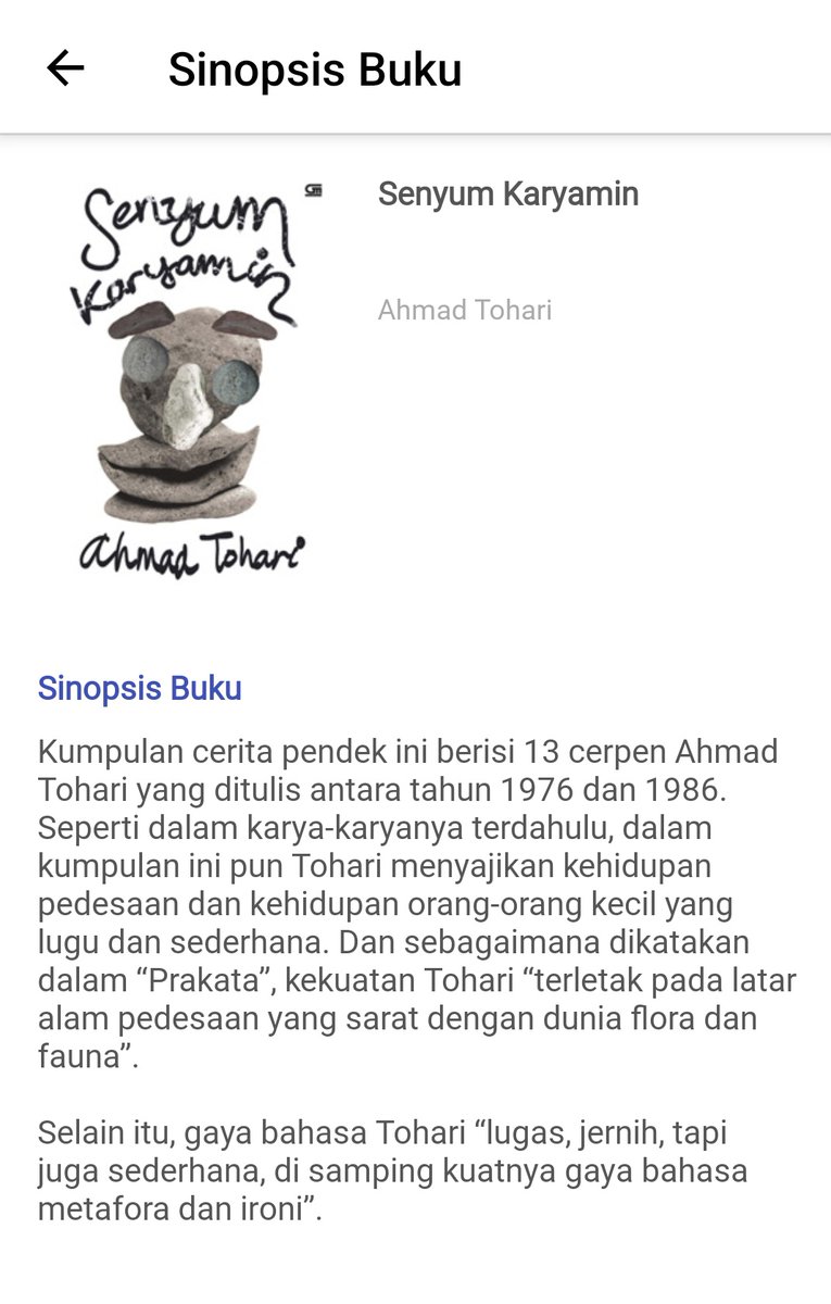 ccakesruby's tweet photo. ⋆. 𐙚 ˚ Currently reading 𐙚 ˚

Senyum Karyamin 
by Ahmad Tohari 
⋆93 pages
📍Ipusnas https://t.co/5CMq6G1RoT
