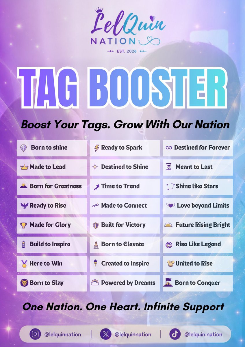 lelquinnation's tweet photo. TAG BOOSTER ONE!

Target is Five Hundred Replies

Avoid numbers emojis capital letters and double tags. use at least three words in every reply and keep the engagement flowing with full support for LelQuin.

LELQUIN DES7INED TOGETHER
#LellaFord | #JoaquinArce | #LelQuin https://t.co/57K3C4QDQ3
