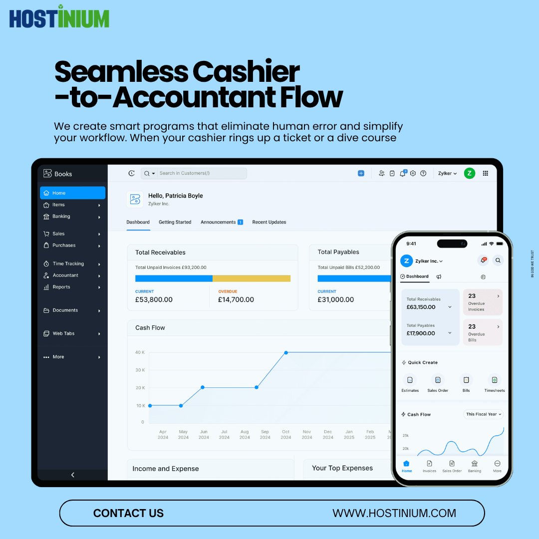 Hostinium's tweet photo. 📷 Seamless Cashier-to-Accountant Flow
We create smart programs that eliminate human error 📷 and simplify your workflow. When your cashier rings up a ticket or a dive course 📷, the data is instantly formatted 📷 for your accounting team.
https://t.co/C55kHGh4fV https://t.co/3vJ05ExcTP