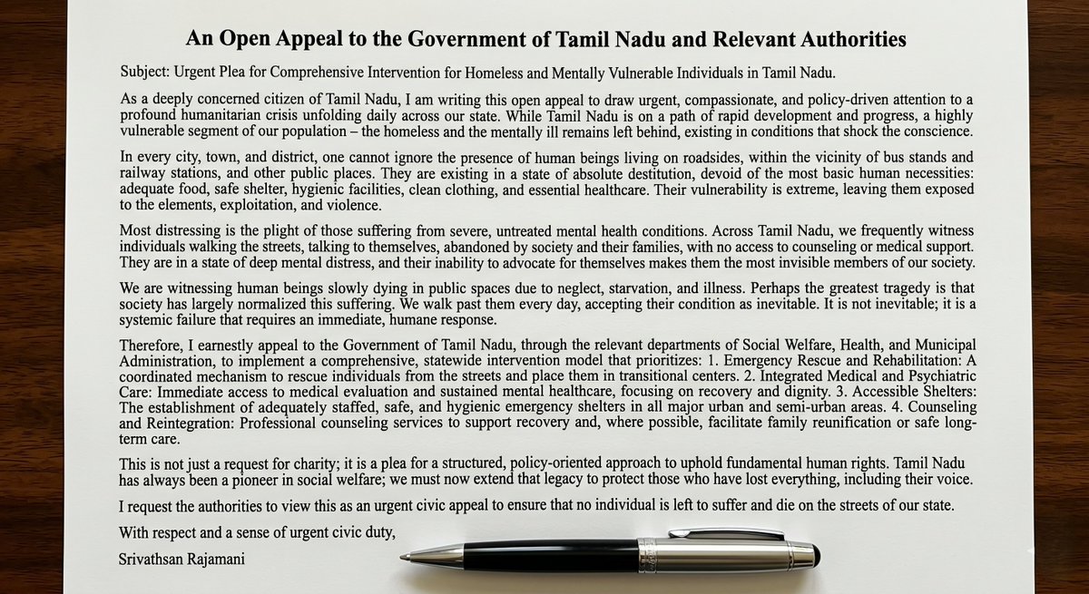 _yes_r_i's tweet photo. A sincere request to the Government of @CMOTamilnadu  regarding homeless and mentally vulnerable individuals living on our streets.
A society is ultimately measured by how it treats its most vulnerable people. https://t.co/gf6qtRC7KT