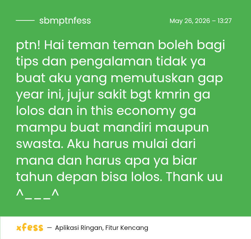 sbmptnfess's tweet photo. ptn! Adakah yang berkenan share tips dan pengalamannya huhuu ☹️ https://t.co/1UE7e9w3Y6